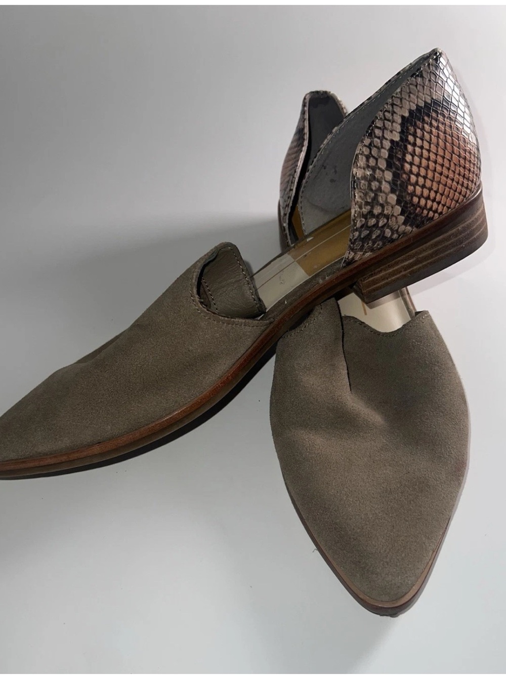 Dolce Vita Taupe Suede Slip-On Loafers with Snake-Print Heel Size 10